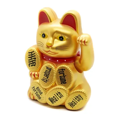 Pisica norocoasa Maneki Neko aurie cu mesaje 14cm