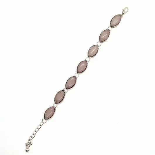 Bratara cuart roz cu montura din metal, oval - model 2