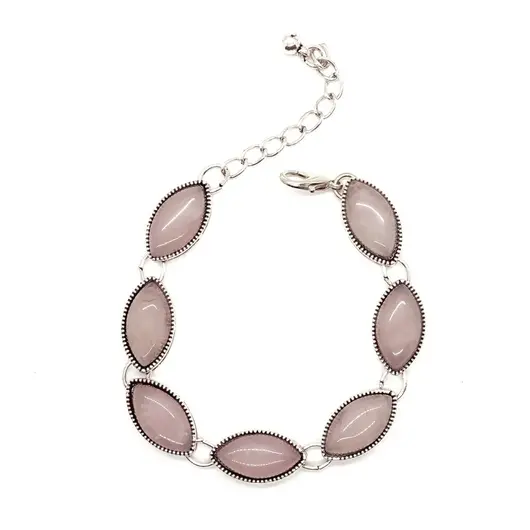 Bratara cuart roz cu montura din metal, oval - model 2
