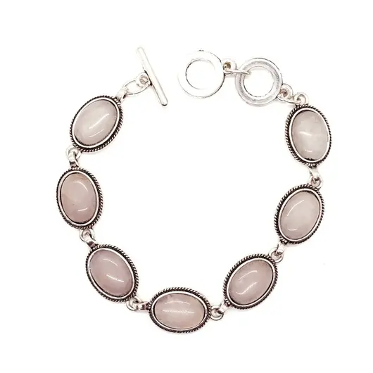 Bratara cuart roz cu montura din metal, oval - model 3