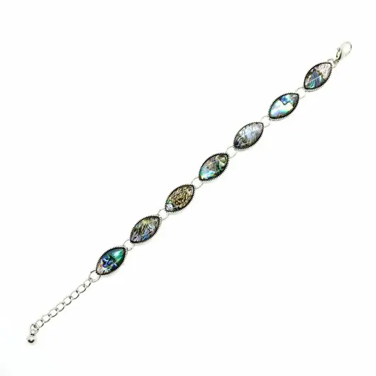 Bratara scoica abalone cu montura metal, oval - model 6
