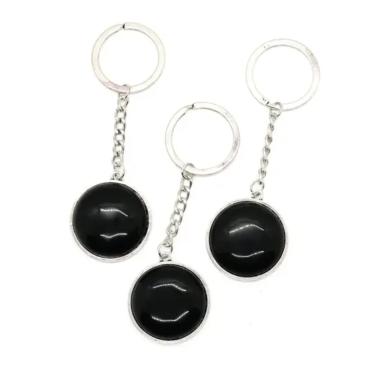 Breloc onix piatra rotunda cu montura 32mm