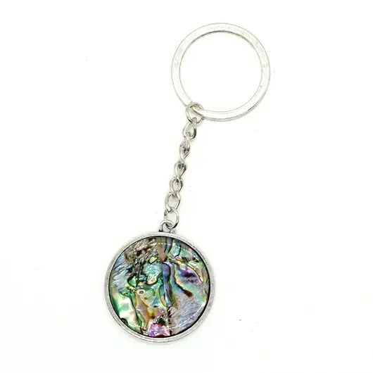 Breloc scoica abalone rotund cu montura 32mm