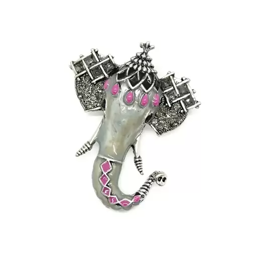 Brosa cap de elefant colorat cu cristale, model 3