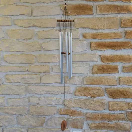 Clopotei de vant din metal cu 5 tuburi si soare din lemn - 100cm
