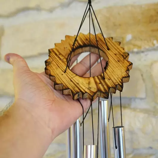 Clopotei de vant din metal cu 5 tuburi si soare din lemn - 100cm