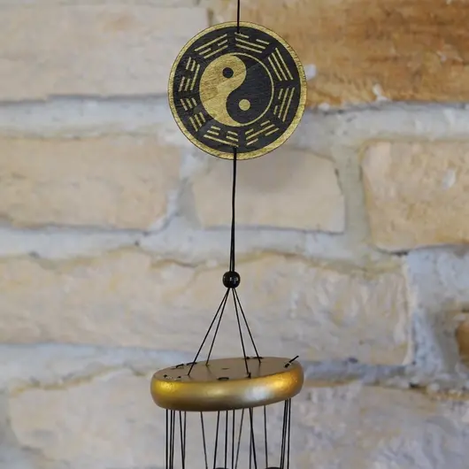 Clopotei de vant din metal cu 5 tuburi, Yin Yang - 80cm