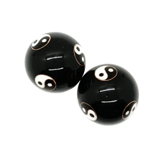 Set 2 bile pentru relaxare cu Yin Yang - Negre, 42mm