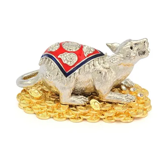 Statueta Feng Shui Mangusta argintie cu bijuterii si pepite 2020