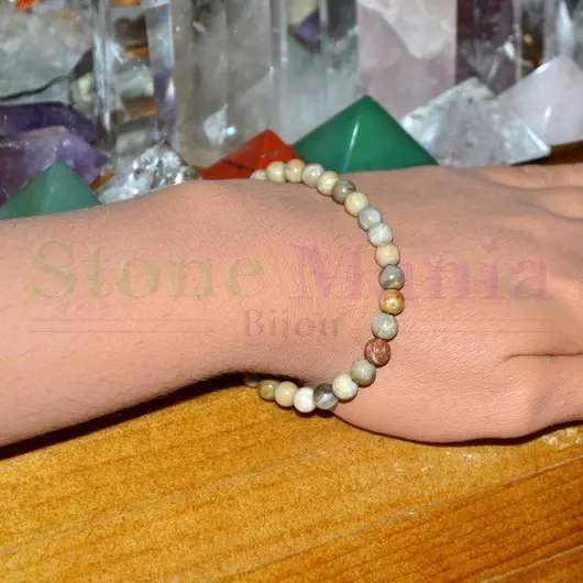 Bratara coral fosilic gri sfere 6mm