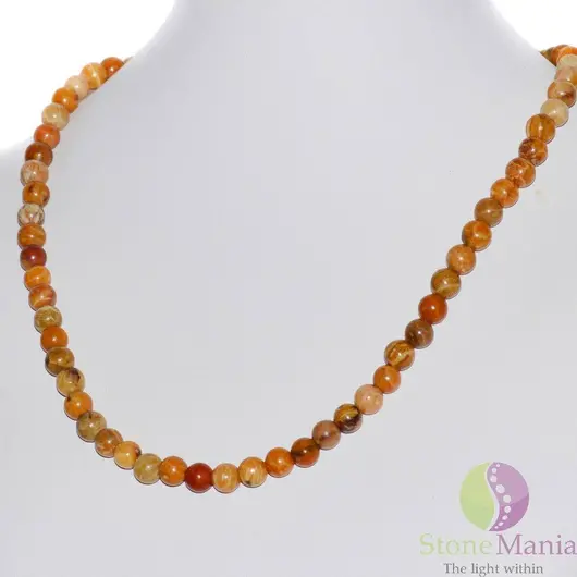Colier coral fosilic galben sfere 6mm