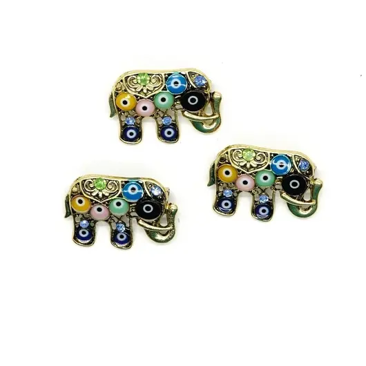 Brosa elefant cu ochi protectori colorati - auriu