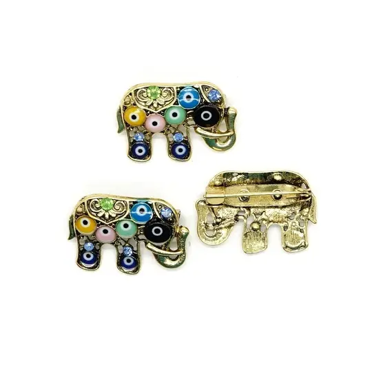 Brosa elefant cu ochi protectori colorati - auriu