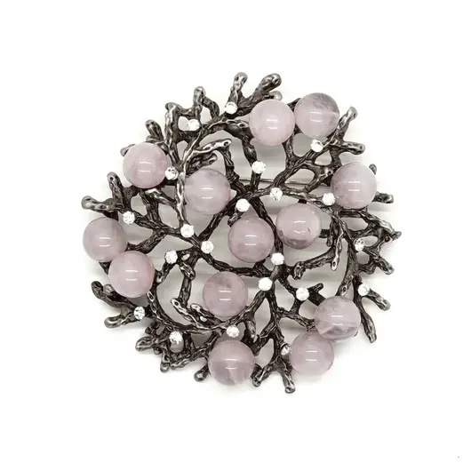 Brosa rotunda cuart roz - 60mm