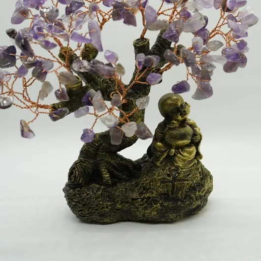 Copac Feng Shui Buddha cu pietre semipretioase de Ametist 20cm