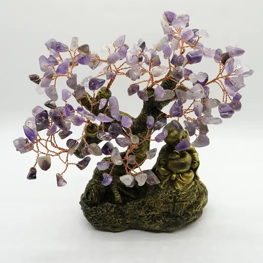 Copac Feng Shui Buddha cu pietre semipretioase de Ametist 20cm