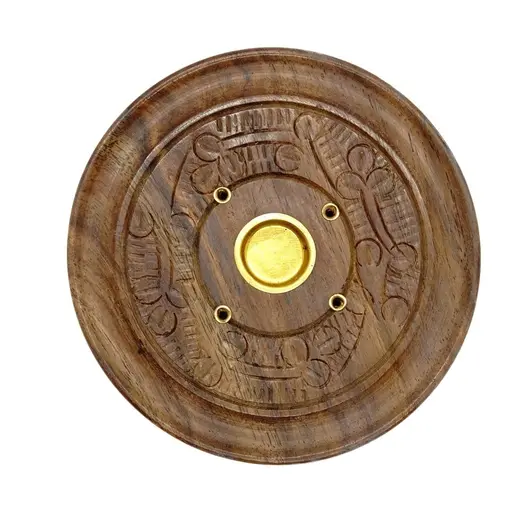 Suport lemn ardere betisoare si conuri parfumate, rotund gravat - 10cm