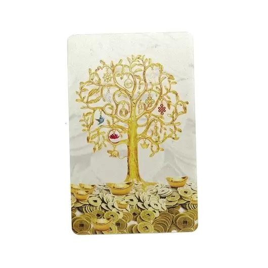 Card Feng Shui din plastic Amuleta Cele 8 Simboluri Norocoase si Copacul prosperitatii