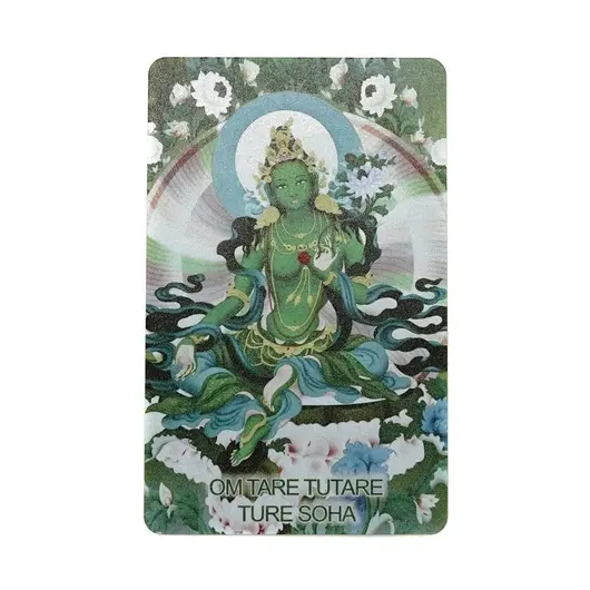 Card Feng Shui din plastic Amuleta Tara verde si Cele 8 simboluri