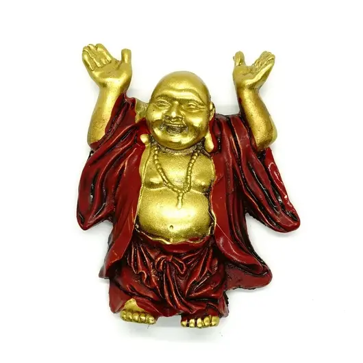 Magnet din rasina Buddha vesel cu mainile ridicate 7cm