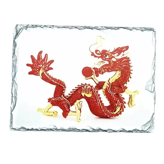 Placa Feng Shui din piatra Dragonul de foc cu Bila de foc - 19cm