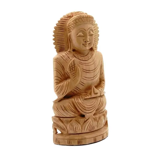 Statueta Feng Shui Buddha din lemn - Abhayamudra - 13cm