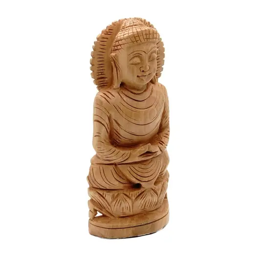 Statueta Feng Shui Buddha in meditatie, din lemn - 13cm