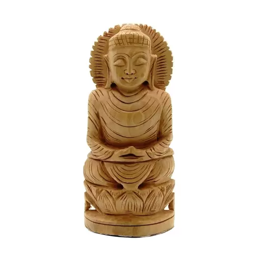 Statueta Feng Shui Buddha in meditatie, din lemn - 13cm