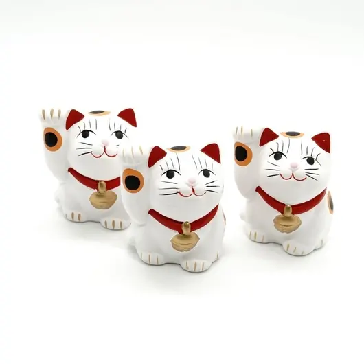 Statueta Feng Shui pisica Maneki Neko alba, din ipsos - 5cm