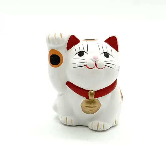 Statueta Feng Shui pisica Maneki Neko alba, din ipsos - 5cm