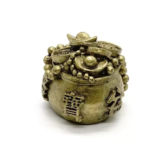 Statueta Feng Shui (Vasul) Bolul prosperitatii cu pepite si monede chinezesti 3cm
