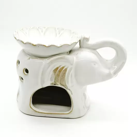 Vas aromaterapie din ceramica, elefant alb cu trompa ridicata, model 1