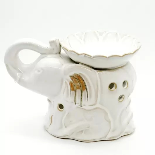 Vas aromaterapie din ceramica, elefant alb cu trompa ridicata, model 1