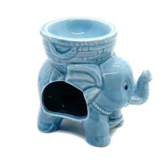 Vas aromaterapie din ceramica, elefant mic cu trompa ridicata - albastru