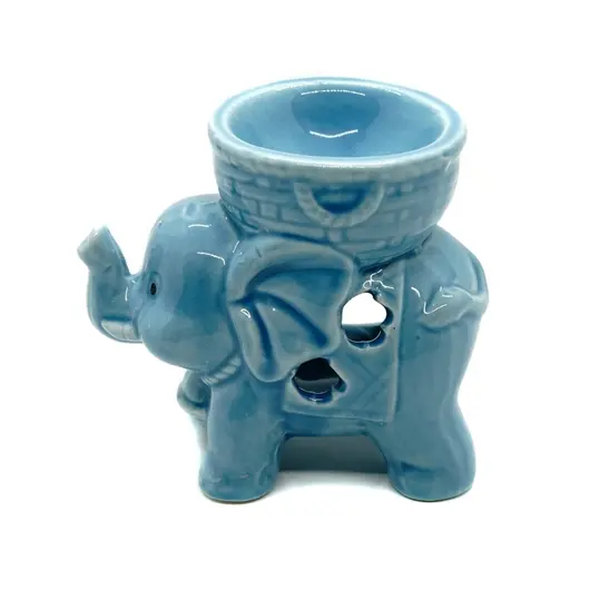 Vas aromaterapie din ceramica, elefant mic cu trompa ridicata - albastru