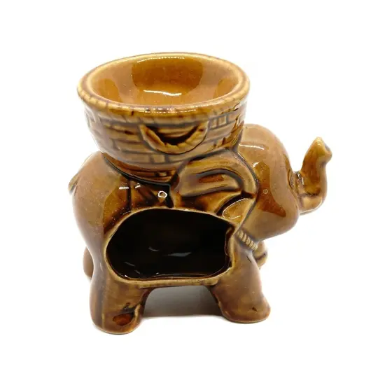 Vas aromaterapie din ceramica, elefant mic cu trompa ridicata - maro