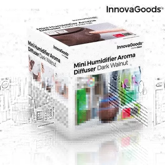 Mini difuzor ultrasonic InnovaGoods NUC, 130 ml, functie de umidificator, aroma difuzor, purificator aer, USB