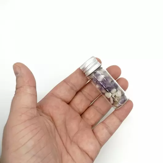 Sticla cu cristale naturale de ametist chevron, mica - 6cm