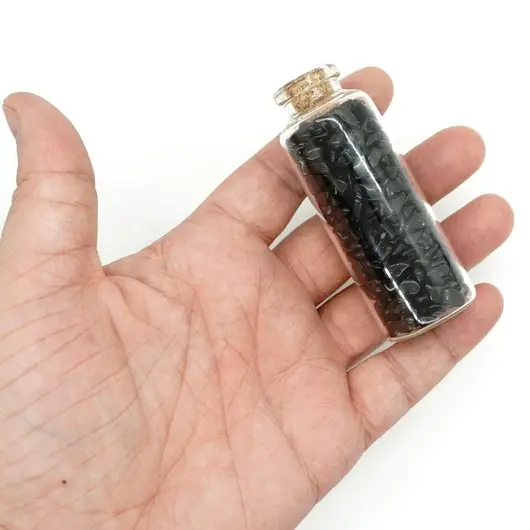 Sticla cu cristale naturale de obsidian, medie - 8cm