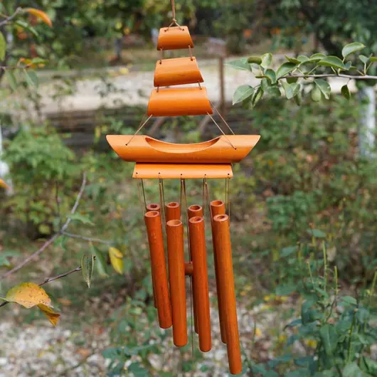Clopotei de vant din lemn cu 8 tuburi - 65cm, model 9
