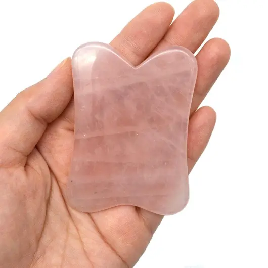 Piatra Gua Sha din Cuart roz pentru masaj - 8cm, model 2