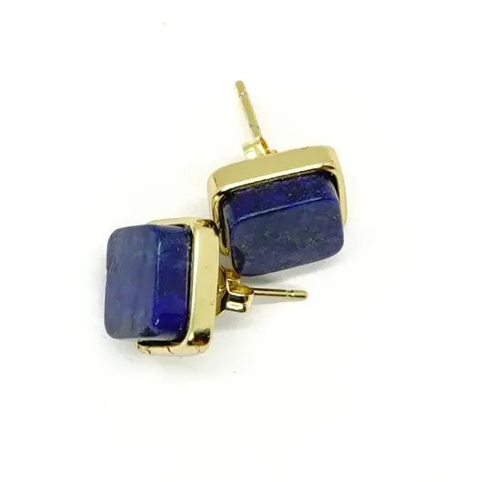 Cercei cu surub din lapis lazuli, montura aurie, patrati