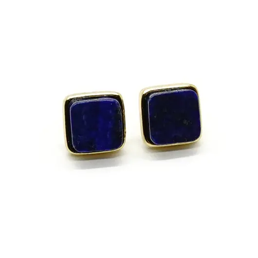 Cercei cu surub din lapis lazuli, montura aurie, patrati