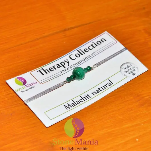 Bratara Therapy malachit natural sfere 8mm si argint 925