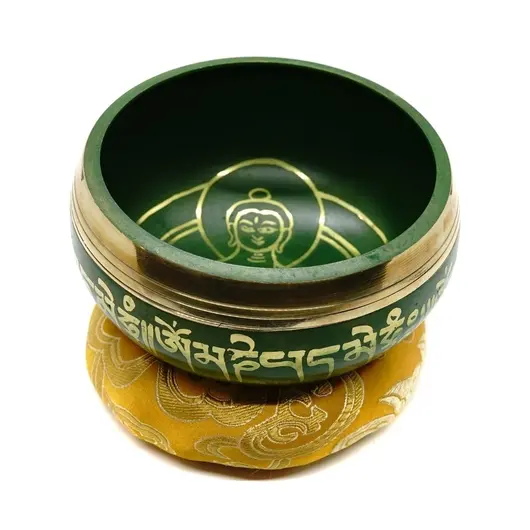 Bol tibetan cantator Nepal cu perna colorata - Buddha Medicine, 10cm, verde