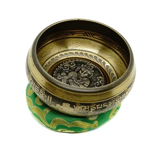 Bol tibetan cantator Nepal cu perna colorata - Ganesha, 10cm