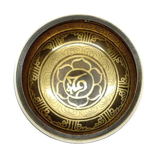 Bol tibetan cantator Nepal cu perna colorata - Silaba OM, 10cm