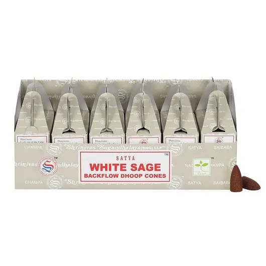 Conuri parfumate backflow Satya - White Sage, 24 buc