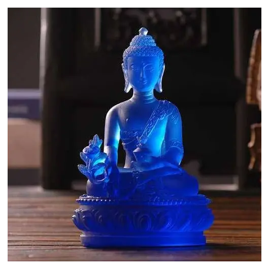 Statueta Feng Shui Buddha Medicine albastru, Liu Li, imagine 3
