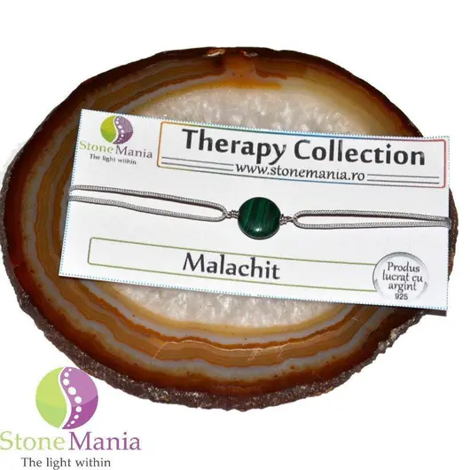 Bratara Therapy malachit banut 10mm si argint 925